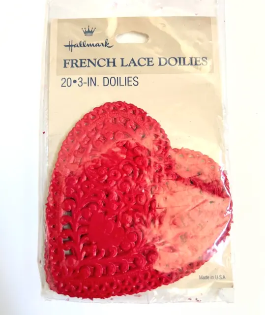 NEW Hallmark Vintage 3 Inch Red Heart French Lace Home Party Doilies, Pack of 20
