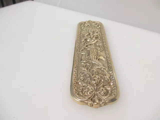 Brass Finger Plate Push Door Handle Floral Rococo Leaf Art Nouveau Lady Flowers 3