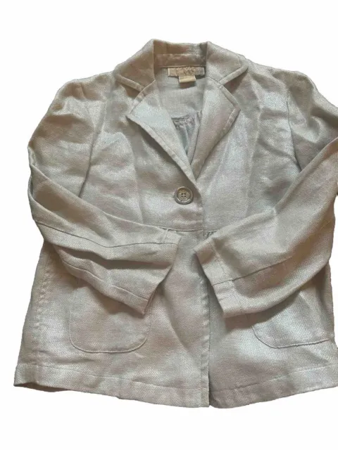Michael Kors Womens Swing Jacket Blazer 100% Linen Metallic Silver Size 0