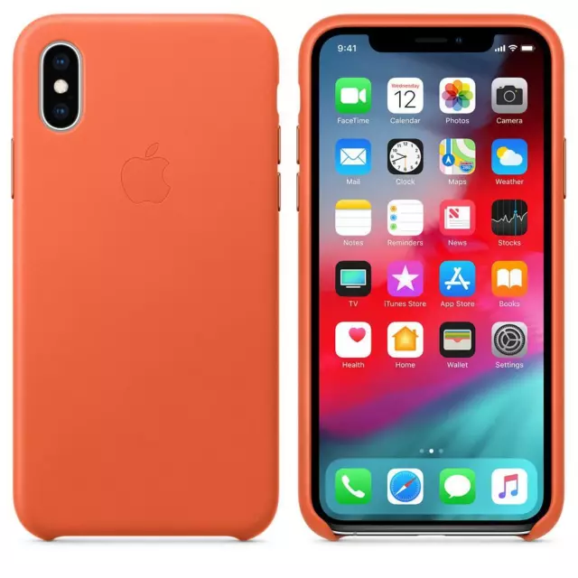 Genuine / Official Apple iPhone XS Leather Case - Sunset (Orange) - New