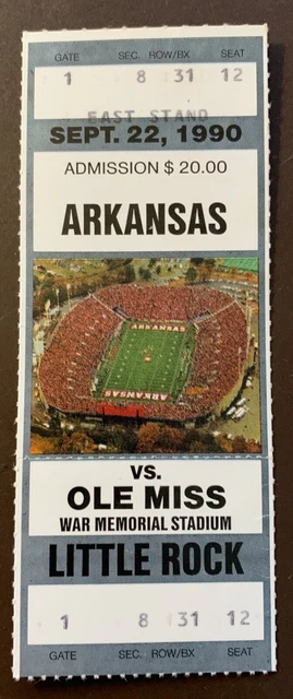 Arkansas Razorbacks 9/22/1990 ORIGINAL college football ticket vs Ole Miss