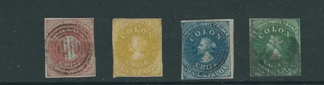 Chile 1854-62 Columbus Ausgabe (Scott 8 11 12a 13) F/VF Gebraucht