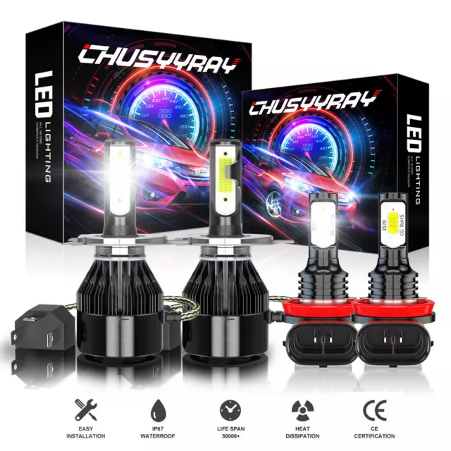 4pc LED Headlight High Low Fog Light Bulbs Combo Kit For Toyota Tundra 2014-2020