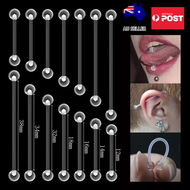 Bioplast Plastic Invisible Clear Nose Tongue Ear Industrial Bar Stud Earrings AU