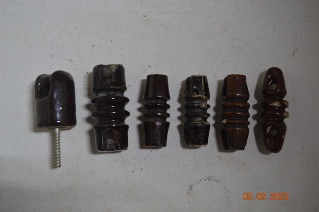 Vintage Porcelain Strain Relief Insulators Brown Ceramic