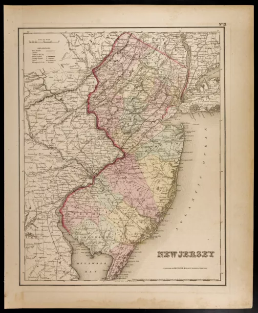 Antique map [1857, colton] : Condition American New Jersey. Antique Map USA