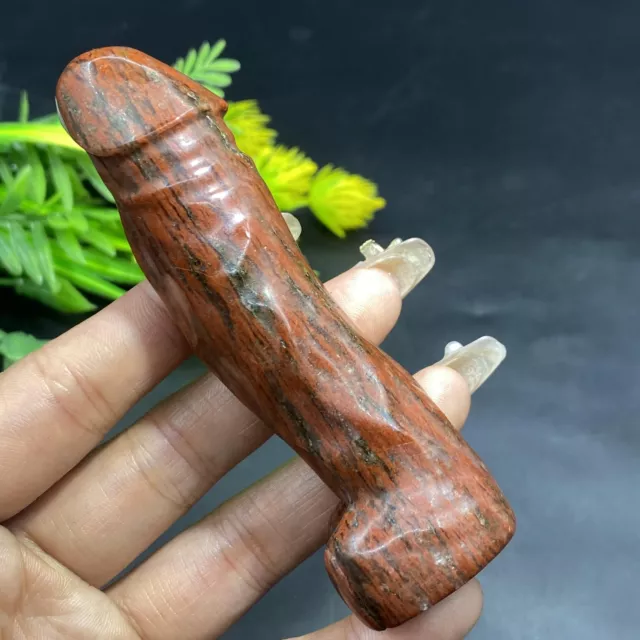 1pcs Natural Sesame Red male penis Quartz Crystal Skull Massager Gem 3.8"
