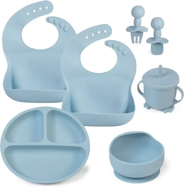 Baby Led Weaning - with Bibs,Divided,Plate,Bowl, Sippy Cup Fork and Spoon. Baby