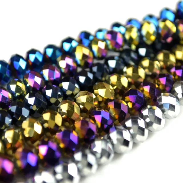 Faceted Rondelle Crystal Glass Beads Pick Metallic Colour 4Mm,6Mm,8Mm,10Mm,12Mm