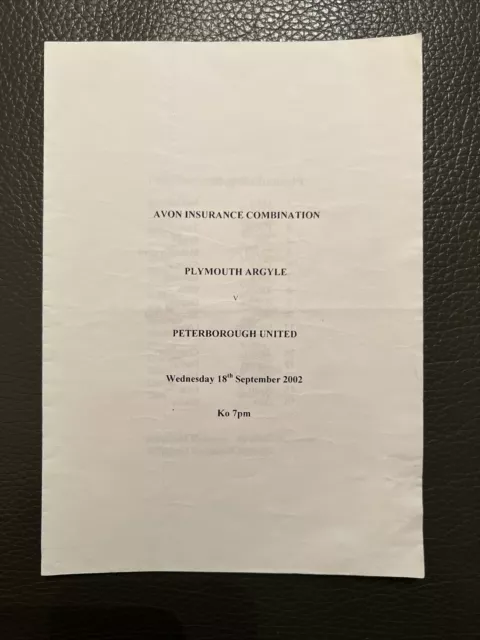 18.9.2002. Plymouth Argyle Res v Peterborough United Res (Avon Insurance Comb).