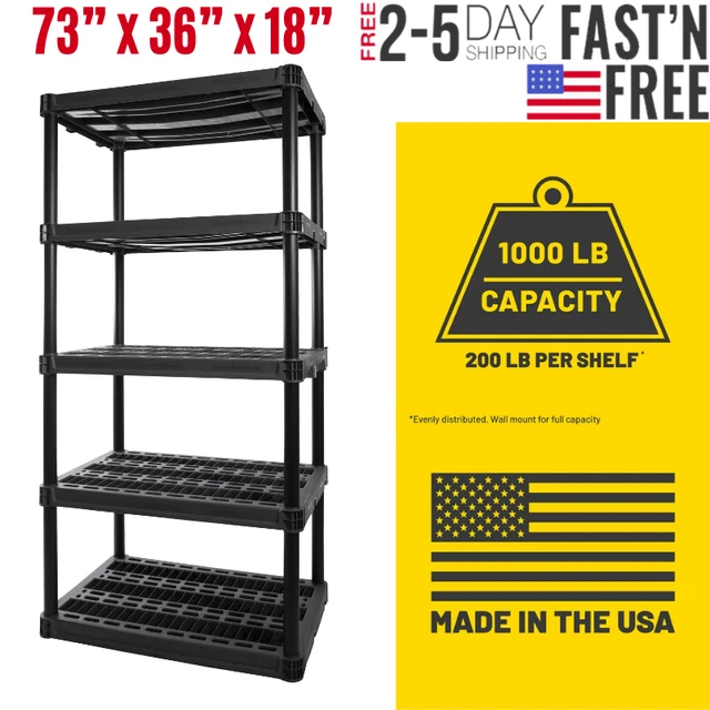 5SHELF HEAVY DUTY Storage Shelves,ImpactResistant Plastic Unit 750lb