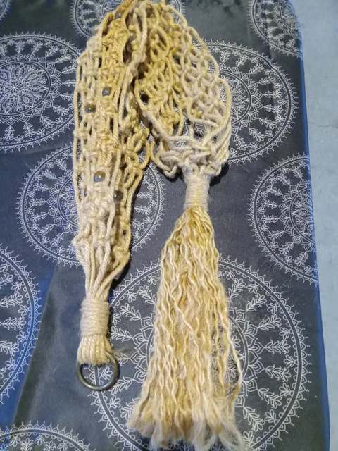 Vintage 70s Macrame Hanging Plant Holder Rope Braided BOHO 49"