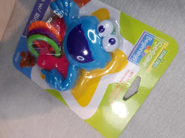 Sesame Street BPA FREE Beginnings Cookie Monster Rattle Rings Toy 0-18 Months