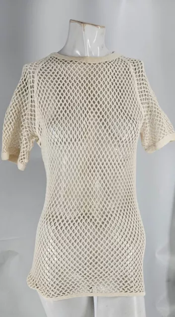 3907 LL Bean Script 1950s True Vintage Ivory Cotton Mesh Knit Top