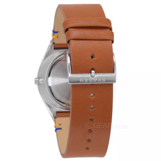 Skagen Mens Grenen Solar Powered Halo Watch, White Disc Dial, Brown Leather Band 2