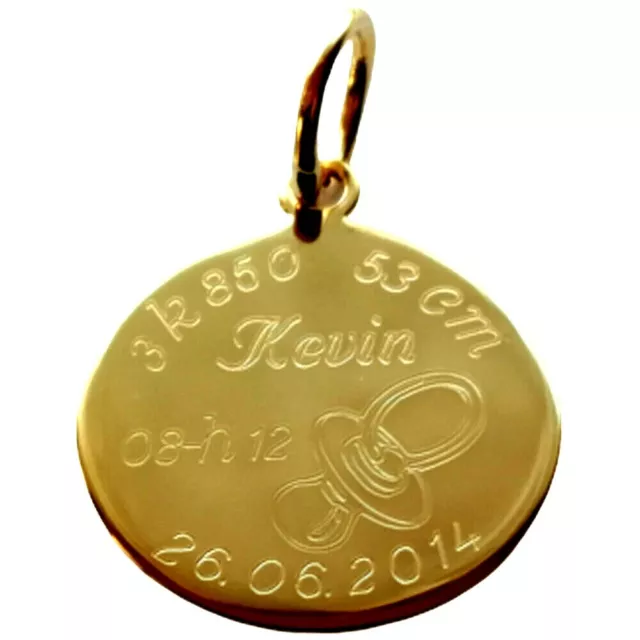 superbe médaille de naissance plaquée or + date,heure,poids,prénom,dos zodiac