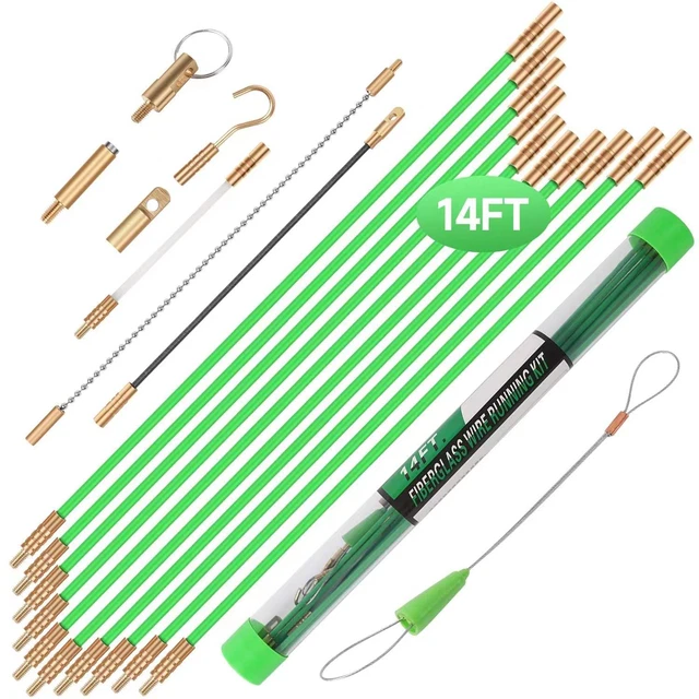 14FT Fiberglass Running Electrical Wire Cable Glow Rods Wire Pulling, Fish Rods