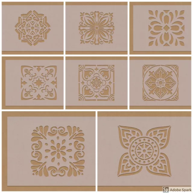 Tile Effect Repeat Pattern stencils Fleur De Lis DIY Craft Decorating Wall Decor