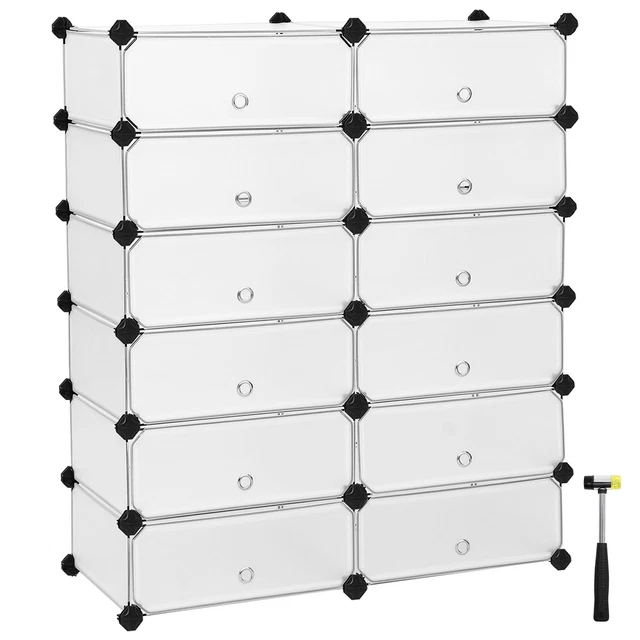 Scaffale Cubo Componibile SONGMICS - 15 Moduli, Bianco, 30x111.2x86.2 Cm - Per Scarpe, Armadio, Recinto Animali, Fai Da Te
