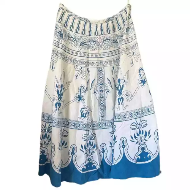 Johnny J Boho Blue and White Cotton Midi Batik Skirt Women's Large