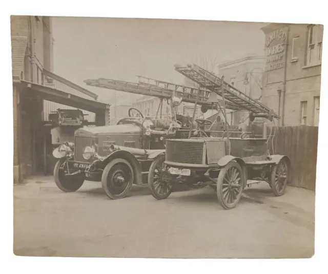 Antique Photograph of 2 Fire Engines Tenders Merton & Morden Fire Brigade