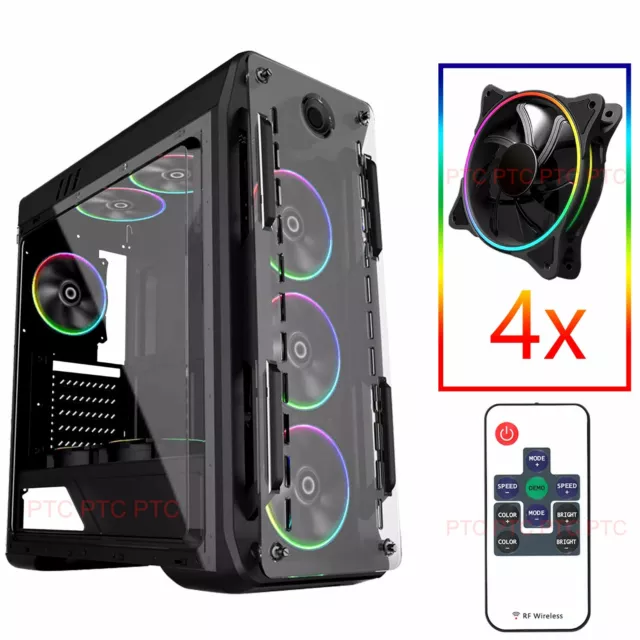 Gaming Tower Case Optical GX ATX Computer PC Case 4x RBG fan wireless controller