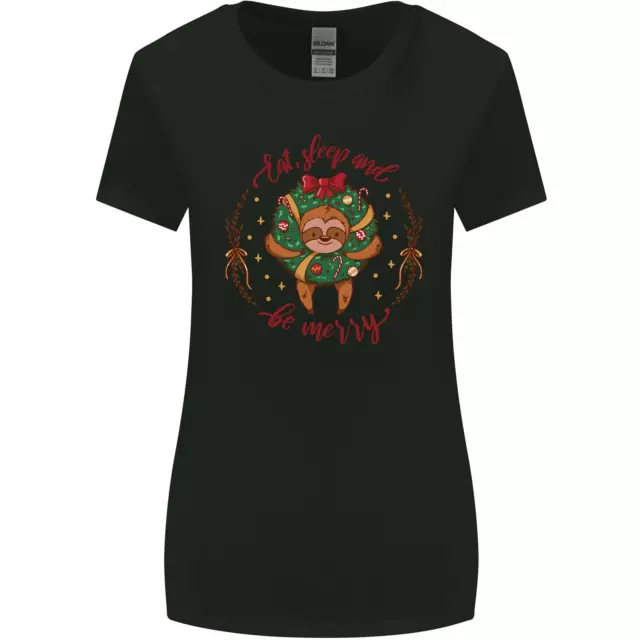 Sloth Eat Sleep & Be Merry Funny Christmas Womens Wider Cut T-Shirt