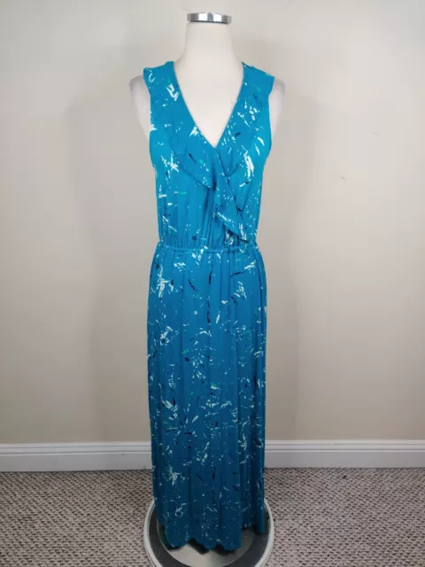 Apt 9 Maxi Dress Small Womens Blue Ruffled Stretch Faux Wrap Sleeveless