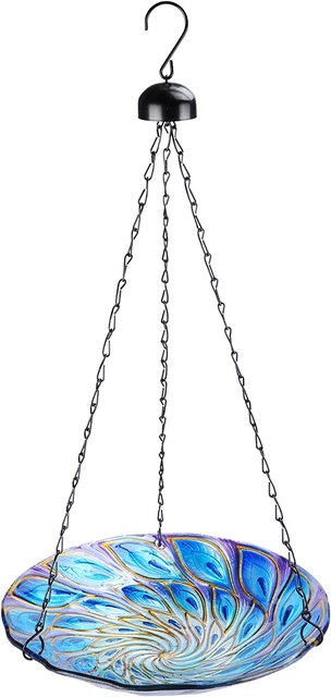 Hanging Bird Baths Outdoor Glass Peacock Birdbath Birdfeeder