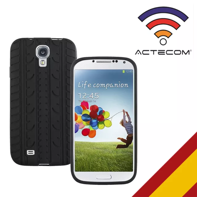 Actecom® Funda Silicona Samsung Galaxy S4 I9500 Neumatico Negra Protector