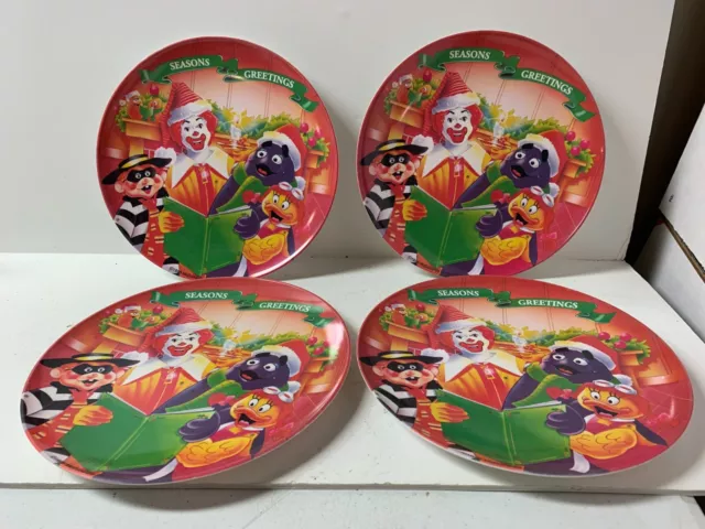 Set of 4 Vintage McDonalds Plastic Plate Seasons Greetings Ronald,Grimace 1995