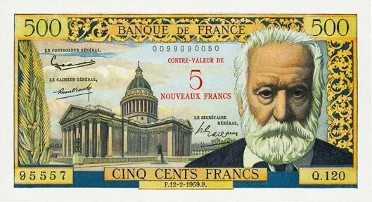 098) 5 NF sur 500 Francs Victor HUGO FRANCE 1959. Faux moderne.