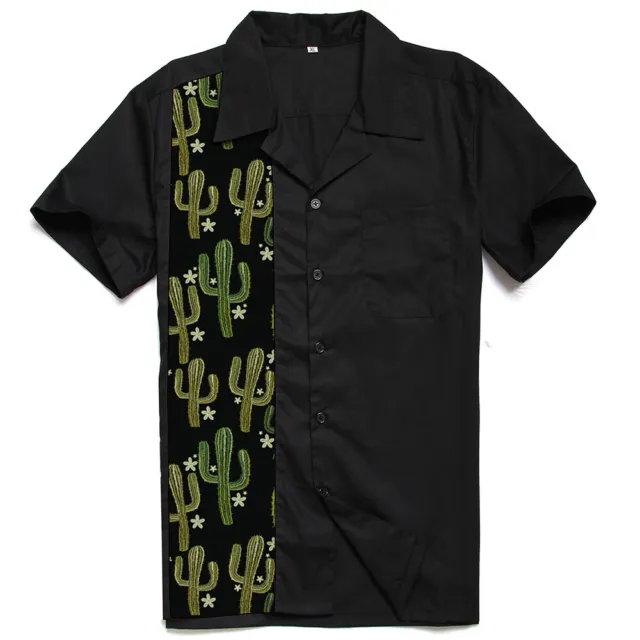 Men's Shirts Design Cactus Print Rock N Roll Casual Rockabilly Summer Shirt