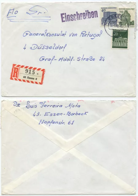 33953 - Mi.Nr. 457, 460 und 507 - Einschreiben - Essen 15.1.1968 nach Düsseldorf