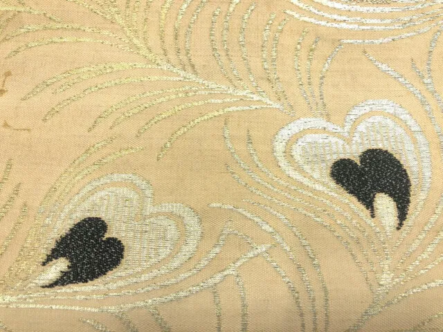 6529687: Japanese Kimono / Antique Nagoya Obi / Woven Peacock Feathers
