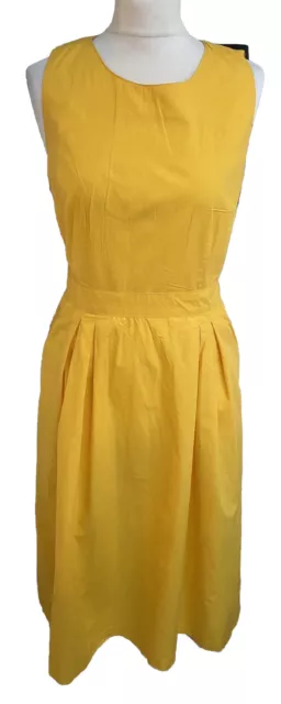 Warehouse Ladies Size UK12 Dress Cotton Yellow Sleeveless Zip Up Pockets