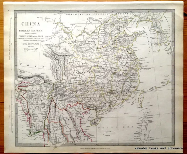 1834 Antique China Map Southeast Asia Hainan Formosa Taiwan Korea Myanmar London