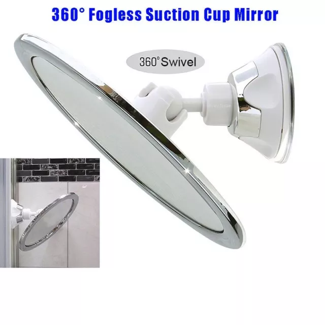 360°AntiFog Shower Mirror Fogless Shaving Shave Bathroom Suction Cup w/ Holder.