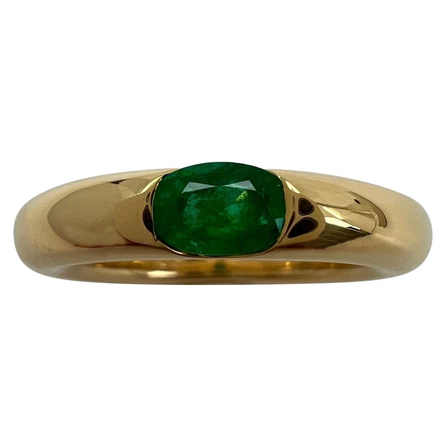 Vintage Cartier Emerald Vivid Green Ellipse 18k Yellow Gold Solitaire Ring 52 6