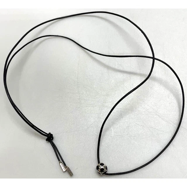 Authentic Pandora Necklace Black Cord And Soccer Charm Retired