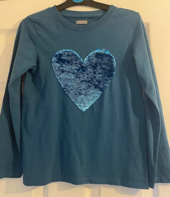 Girls Age 8 Green Long Sleeved Sequin Heart Top From Next
