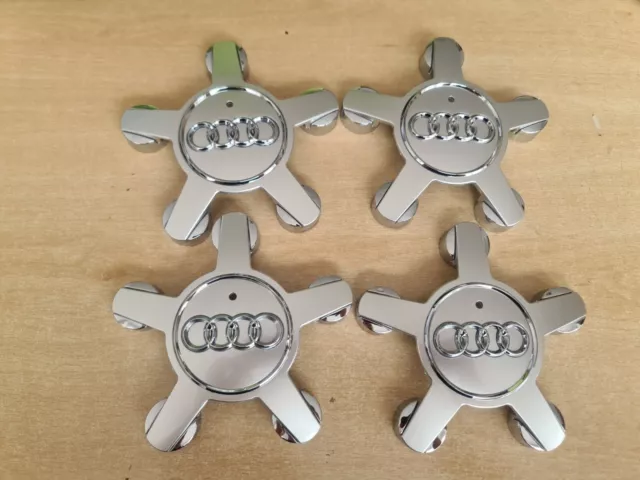 4x Audi Alloy 5 Star Spider Wheel Centre Caps Silver Hub Badge 135mm A3 A4 A5 A6