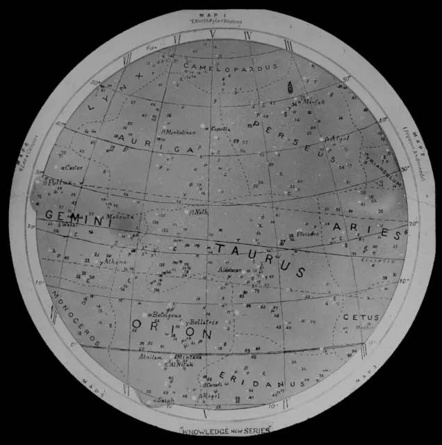 STAR MAP INCLUDING GEMINI  & TAURUS C1890 ANTIQUE Magic Lantern Slide ASTRONOMY