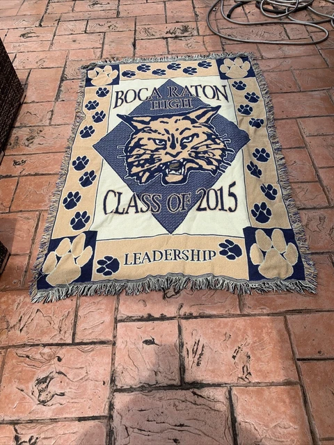 Boca Raton Fl 2015 Throw Blanket Afghan Blue Gold High School Commerative 50 x 5