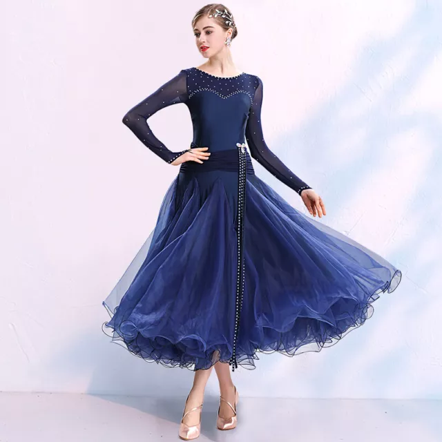 Latin Ballroom Dance Dress Modern Salsa Waltz Standard Long Dress#N107 4 Colors