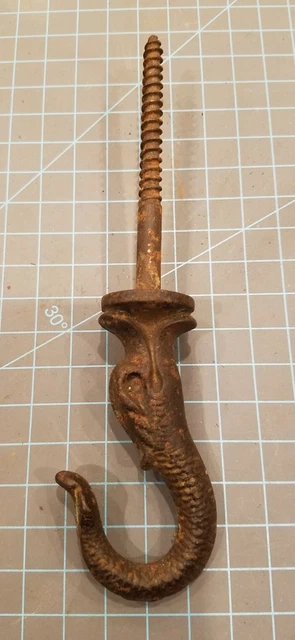Antique Figural Cast Iron Serpentine Dolphin Hanging Ceiling Lamp Plant Hook gw3