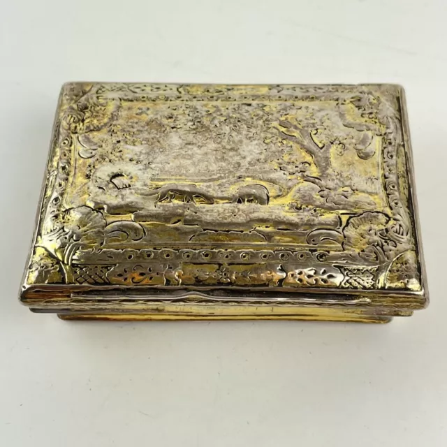 Antique Early 18th Century Dutch Solid Silver Gilt Snuff Box Country Scene 6.7cm