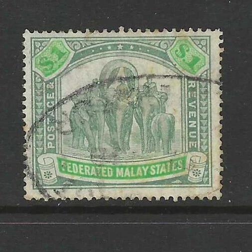 Federated Malay States 1926 1 Dollar Grey Green And Emerald Sg76A - Good Used