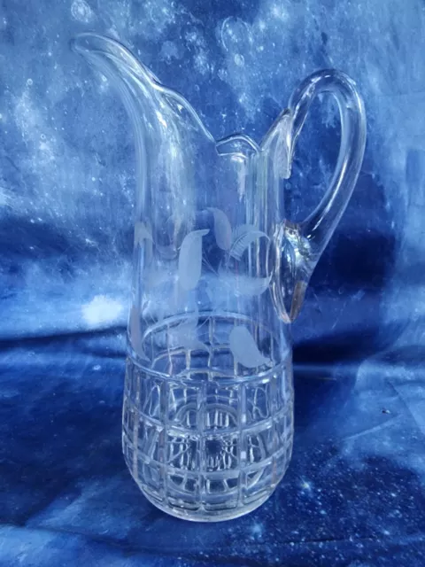 Beautiful Vintage Early 1900's Tall Slender Etched Glass Pitcher. Just Gorgeous.