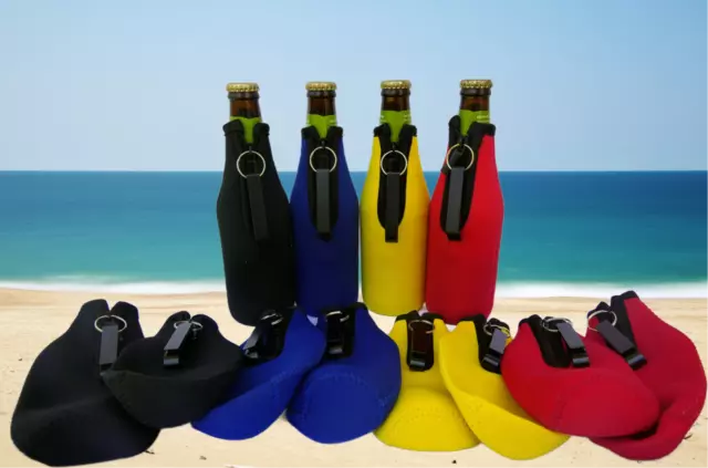 4 x Neoprene Beer/Cruiser Bottle Coolers With Bottle Opener, Stubby Drink Holder